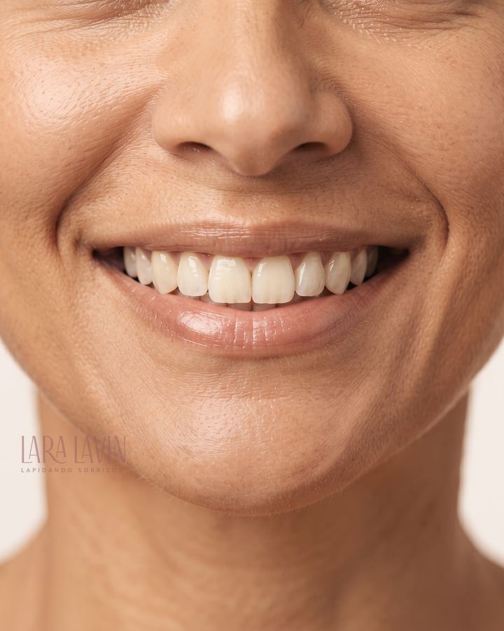 Close de um sorriso, com os dentes da frente à mostra